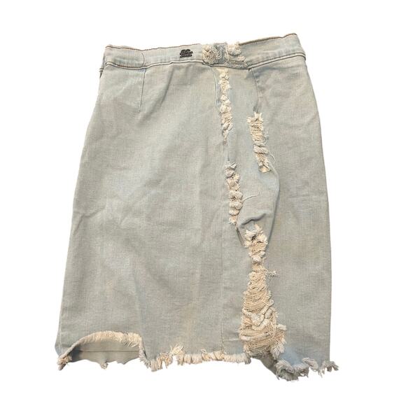 GUC Roma Studio Light Blue Denim Skirt Side Zipper Distressed Junior Size Large - Picture 1 of 6